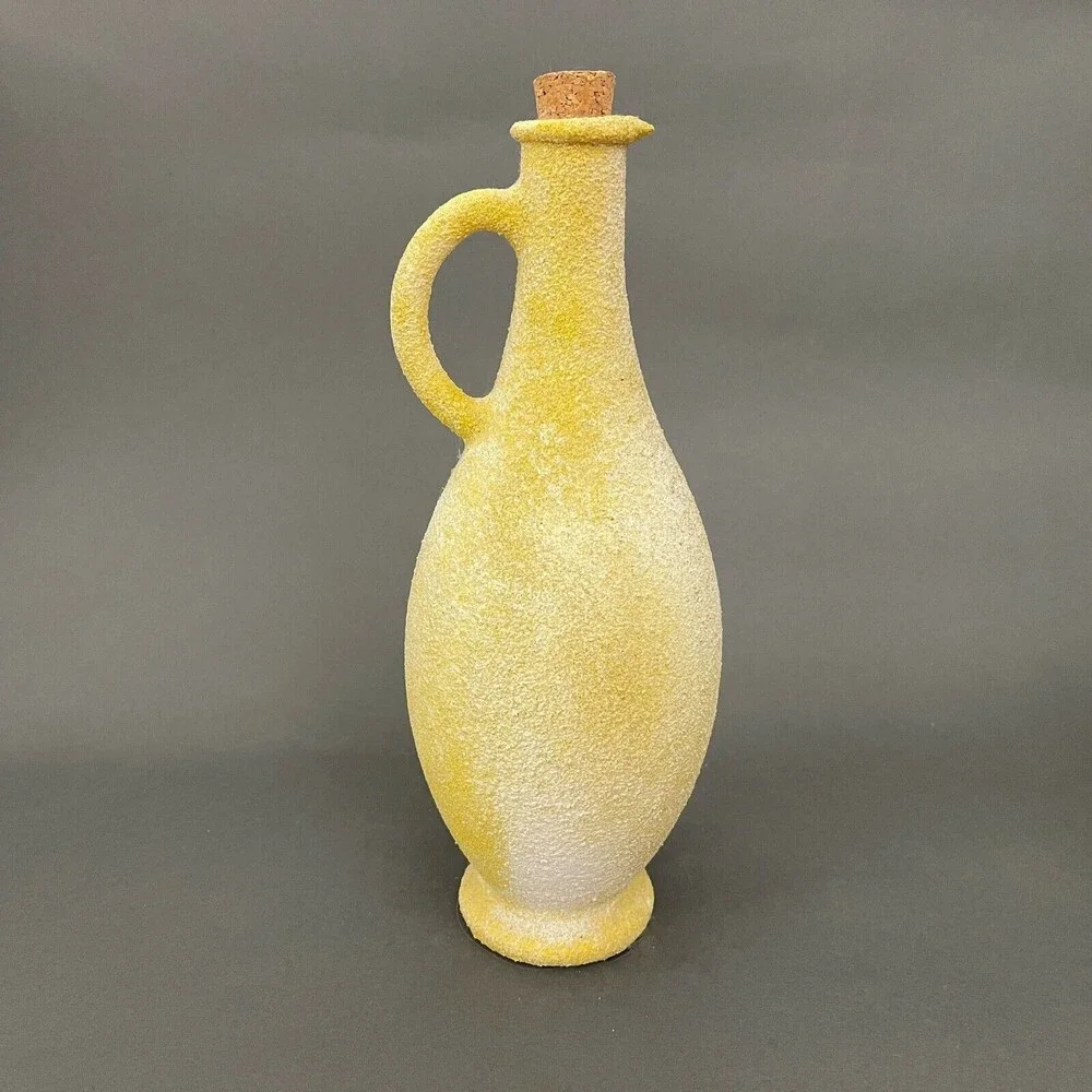 Vintage Wine Jug‎ Textured Frosted Rough Yellow Glass Bottle Cork Stopper Spain